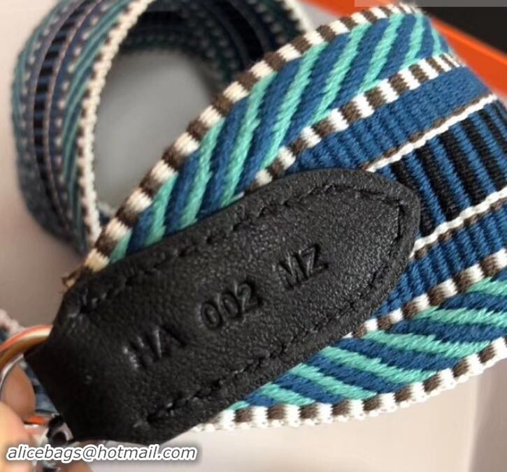 Good Quality Hermes Stripes Wide Shoulder Strap with Silver Hardware H442110 Multicolor/Blue