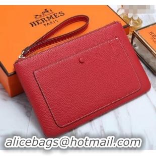 Good Product Hermes Calf Leather Zip Clutch H442111 Red