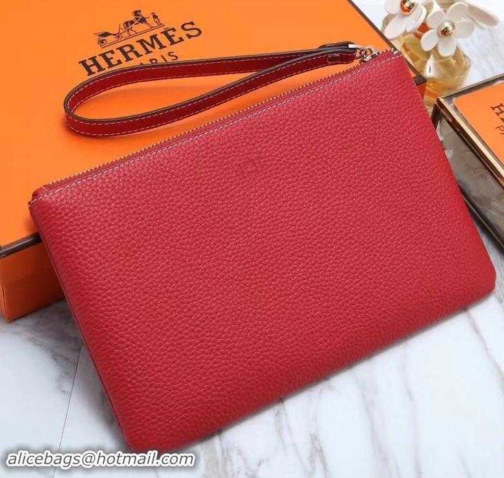 Good Product Hermes Calf Leather Zip Clutch H442111 Red