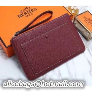 Best Price Hermes Calf Leather Zip Clutch H442111 Burgundy