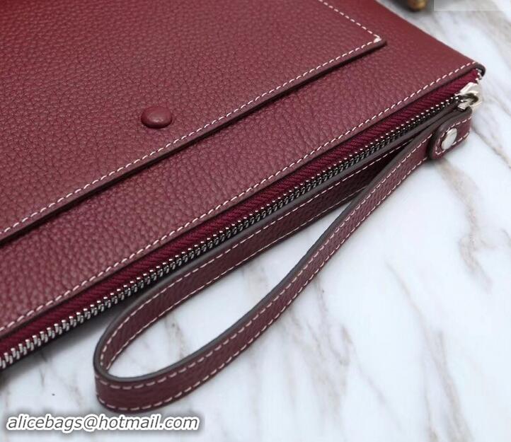 Best Price Hermes Calf Leather Zip Clutch H442111 Burgundy