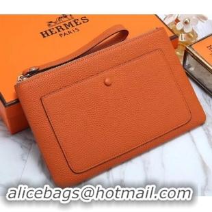 Top Grade Hermes Calf Leather Zip Clutch H442111 Orange