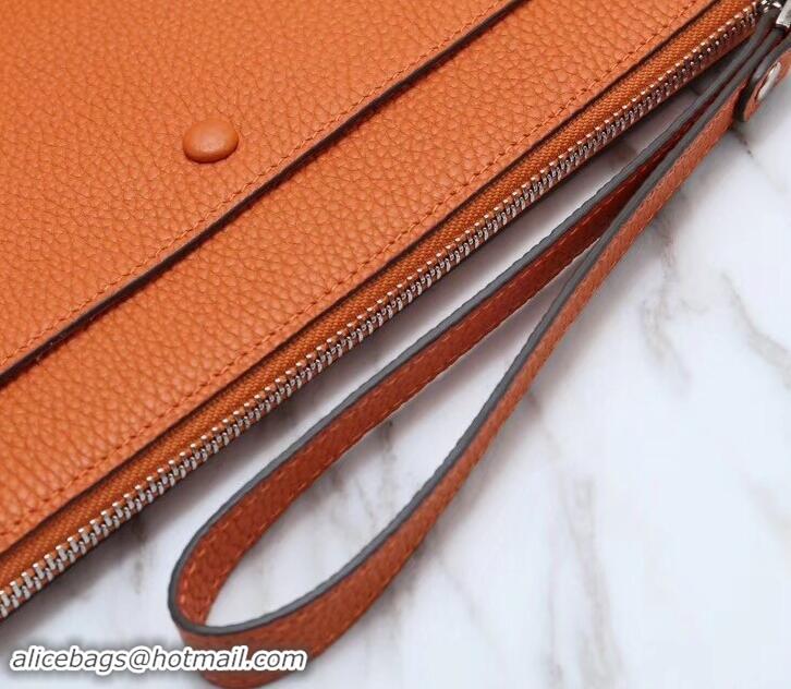 Top Grade Hermes Calf Leather Zip Clutch H442111 Orange