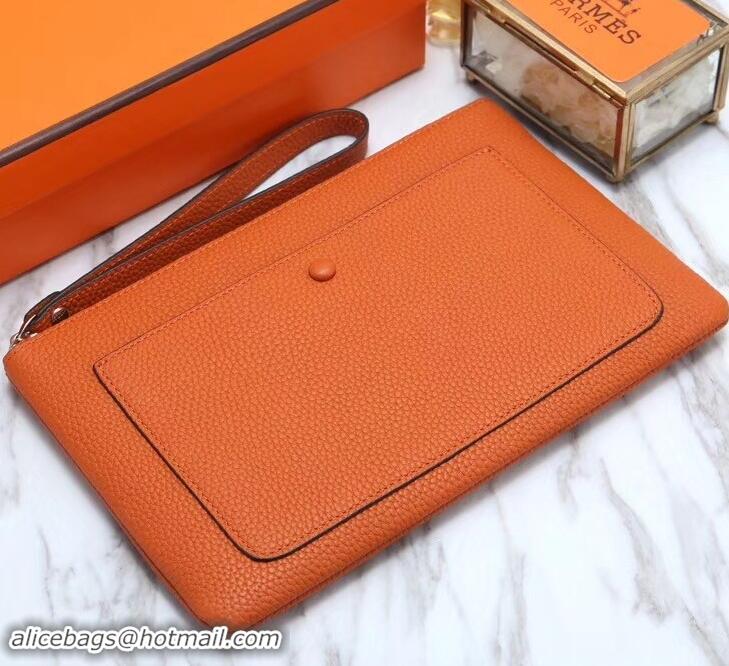 Top Grade Hermes Calf Leather Zip Clutch H442111 Orange