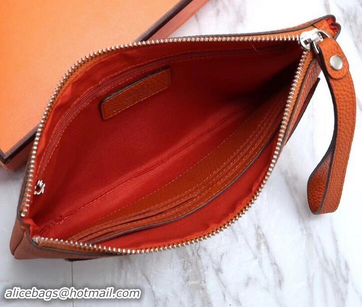 Top Grade Hermes Calf Leather Zip Clutch H442111 Orange