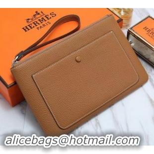 Trendy Design Hermes Calf Leather Zip Clutch H442111 Brown