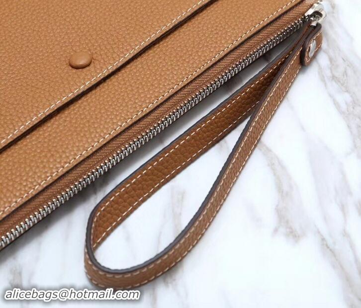 Trendy Design Hermes Calf Leather Zip Clutch H442111 Brown