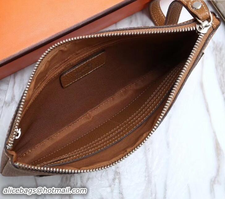 Trendy Design Hermes Calf Leather Zip Clutch H442111 Brown