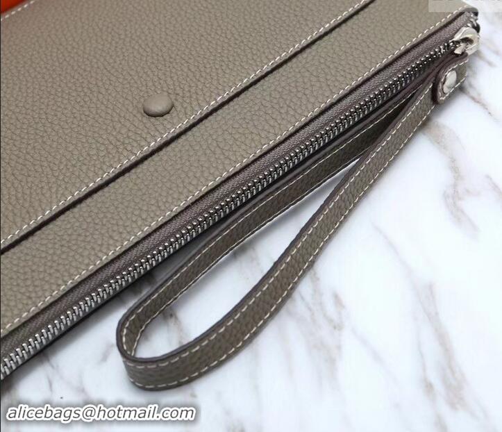 Popular Style Hermes Calf Leather Zip Clutch H442111 Grey