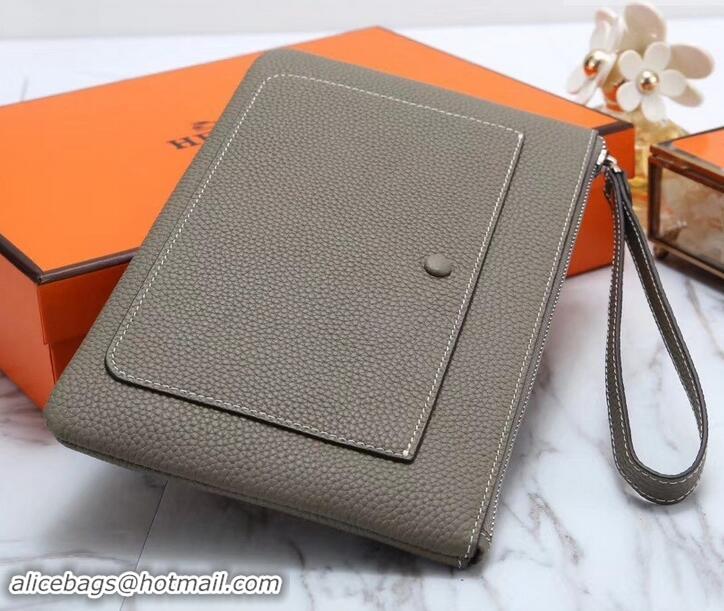 Popular Style Hermes Calf Leather Zip Clutch H442111 Grey