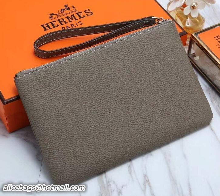 Popular Style Hermes Calf Leather Zip Clutch H442111 Grey