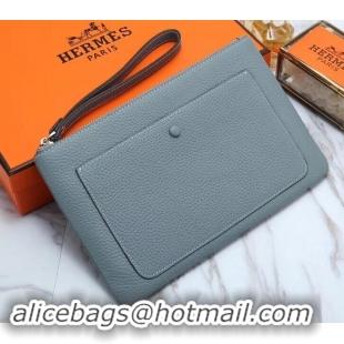 Purchase Hermes Calf Leather Zip Clutch H442111 Light Blue