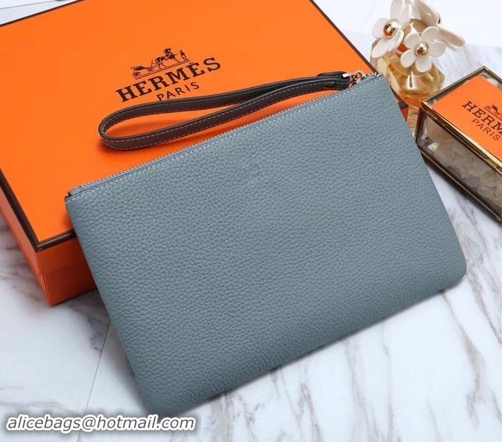 Purchase Hermes Calf Leather Zip Clutch H442111 Light Blue