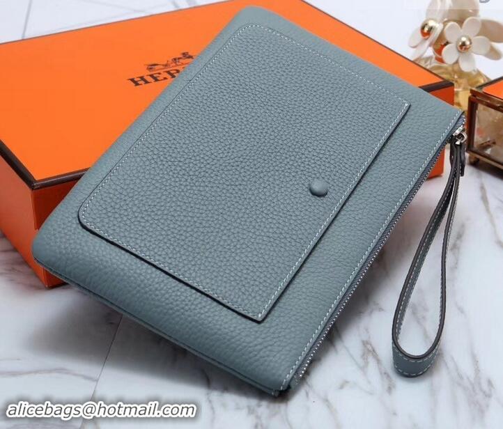 Purchase Hermes Calf Leather Zip Clutch H442111 Light Blue