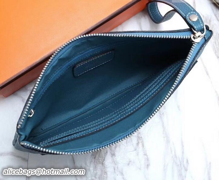 Cheap Price Hermes Calf Leather Zip Clutch H442111 Blue