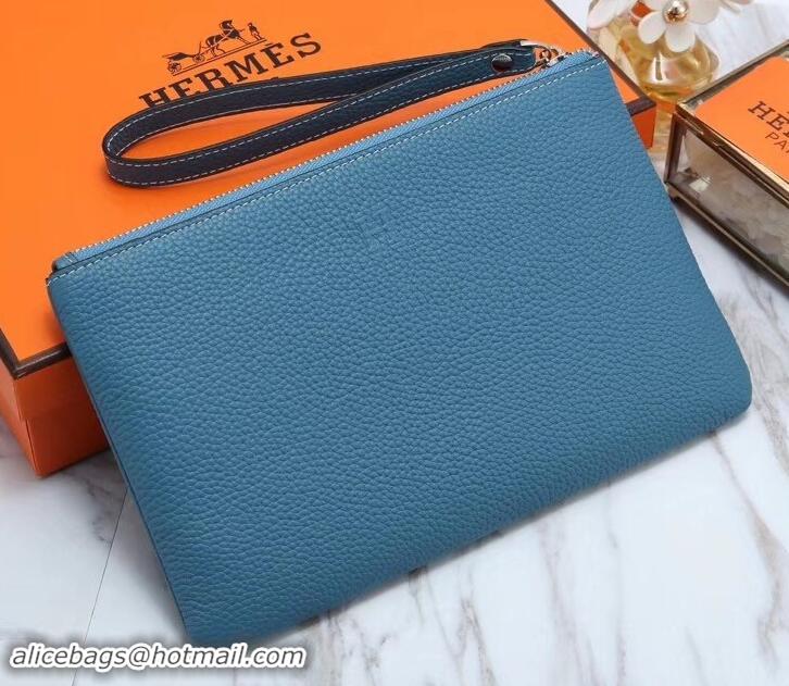 Cheap Price Hermes Calf Leather Zip Clutch H442111 Blue