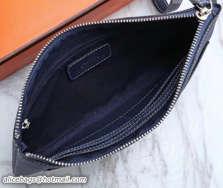 Best Grade Hermes Calf Leather Zip Clutch H442111 Navy Blue