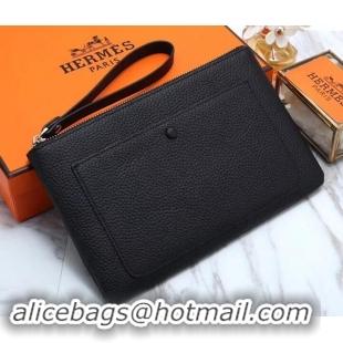 Fashion Hermes Calf Leather Zip Clutch H442111 Black