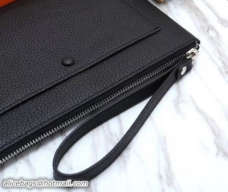 Fashion Hermes Calf Leather Zip Clutch H442111 Black