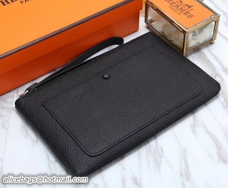 Fashion Hermes Calf Leather Zip Clutch H442111 Black