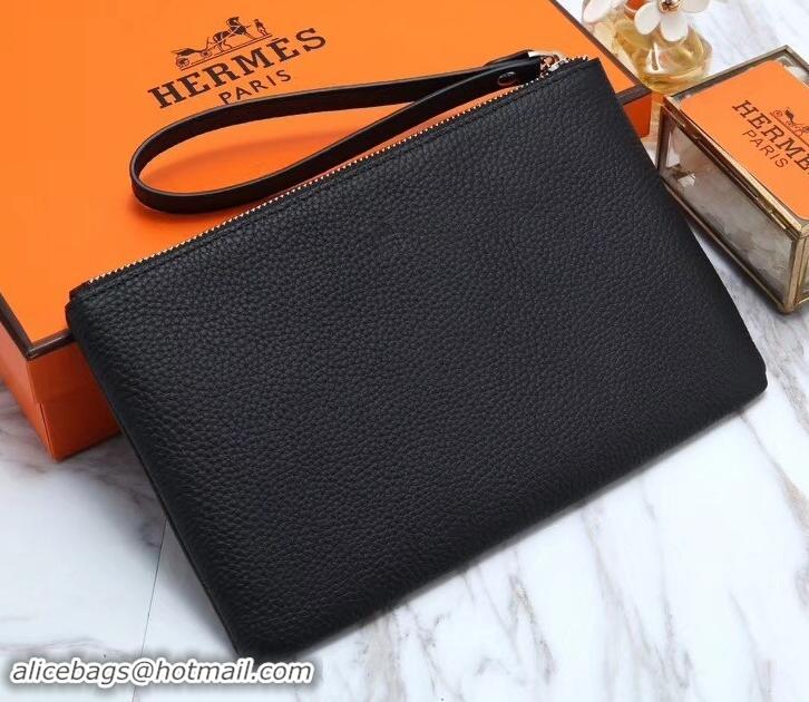 Fashion Hermes Calf Leather Zip Clutch H442111 Black