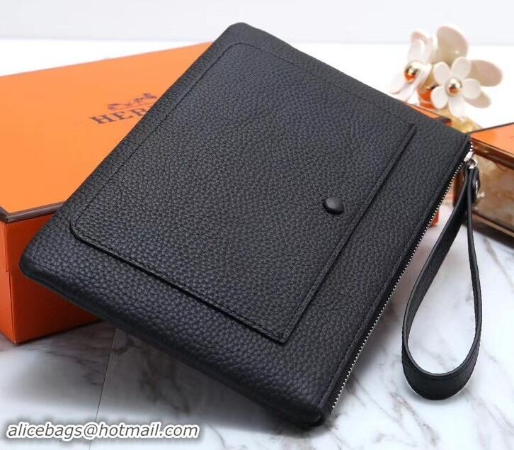 Fashion Hermes Calf Leather Zip Clutch H442111 Black