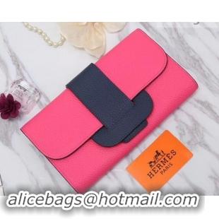 Sophisticated Hermes Grained Calf Leather Flap Clutch H442112 Pink/Dark Blue