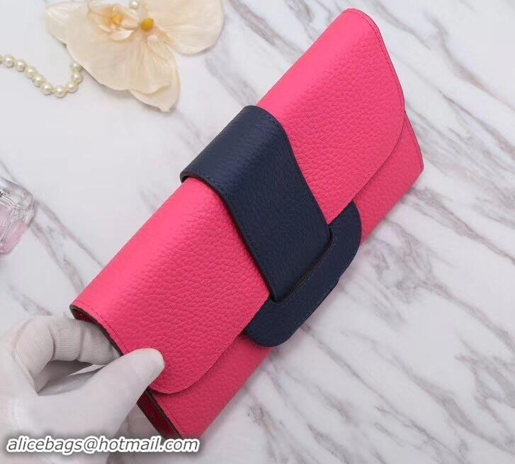 Sophisticated Hermes Grained Calf Leather Flap Clutch H442112 Pink/Dark Blue