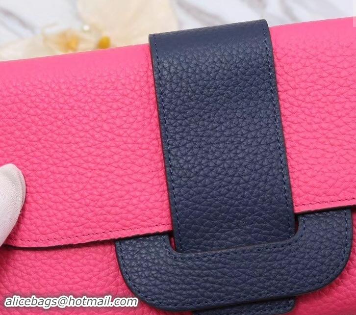 Sophisticated Hermes Grained Calf Leather Flap Clutch H442112 Pink/Dark Blue