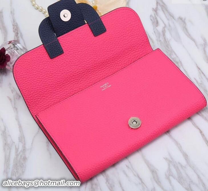 Sophisticated Hermes Grained Calf Leather Flap Clutch H442112 Pink/Dark Blue