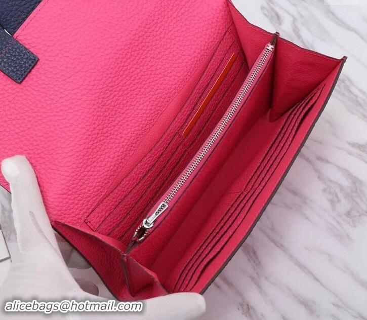 Sophisticated Hermes Grained Calf Leather Flap Clutch H442112 Pink/Dark Blue