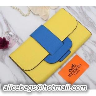 Good Looking Hermes Grained Calf Leather Flap Clutch H442112 Yellow/Blue