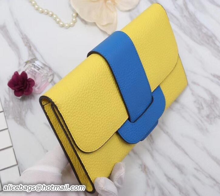 Good Looking Hermes Grained Calf Leather Flap Clutch H442112 Yellow/Blue