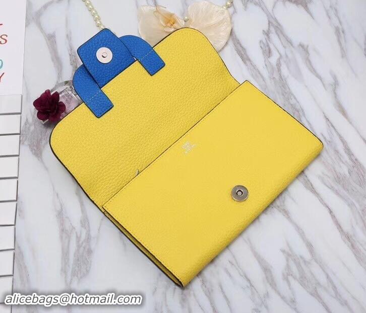 Good Looking Hermes Grained Calf Leather Flap Clutch H442112 Yellow/Blue