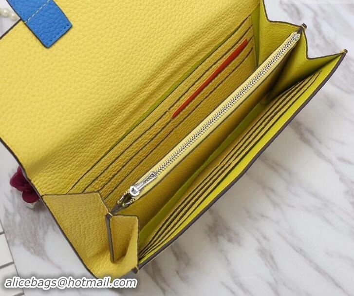 Good Looking Hermes Grained Calf Leather Flap Clutch H442112 Yellow/Blue