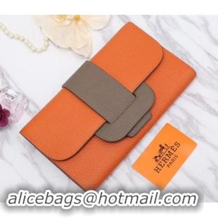 Discount Hermes Grained Calf Leather Flap Clutch H442112 Orange/Grey