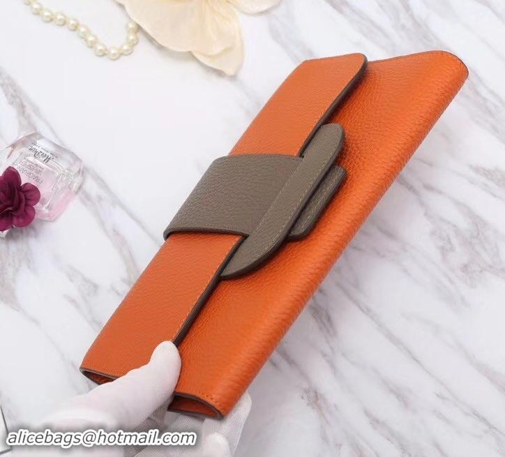 Discount Hermes Grained Calf Leather Flap Clutch H442112 Orange/Grey