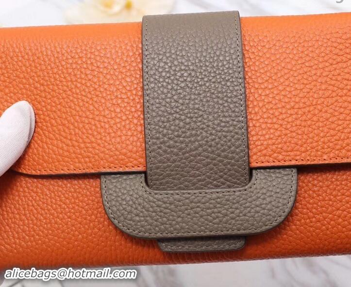 Discount Hermes Grained Calf Leather Flap Clutch H442112 Orange/Grey