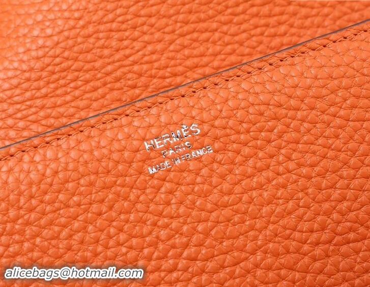 Discount Hermes Grained Calf Leather Flap Clutch H442112 Orange/Grey