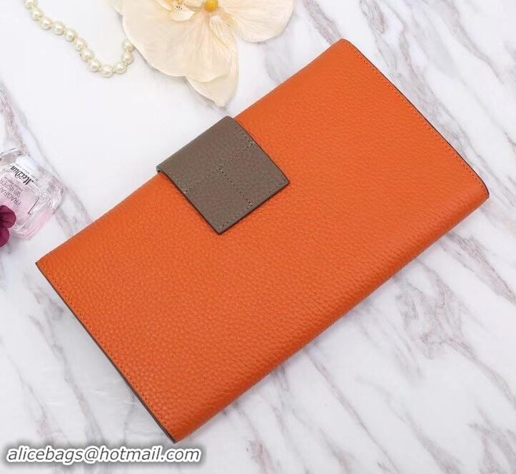 Discount Hermes Grained Calf Leather Flap Clutch H442112 Orange/Grey