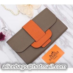 Shop Duplicate Hermes Grained Calf Leather Flap Clutch H442112 Grey/Orange