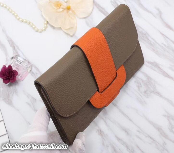 Shop Duplicate Hermes Grained Calf Leather Flap Clutch H442112 Grey/Orange