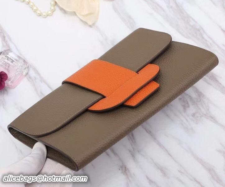 Shop Duplicate Hermes Grained Calf Leather Flap Clutch H442112 Grey/Orange