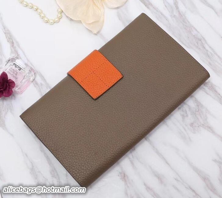 Shop Duplicate Hermes Grained Calf Leather Flap Clutch H442112 Grey/Orange