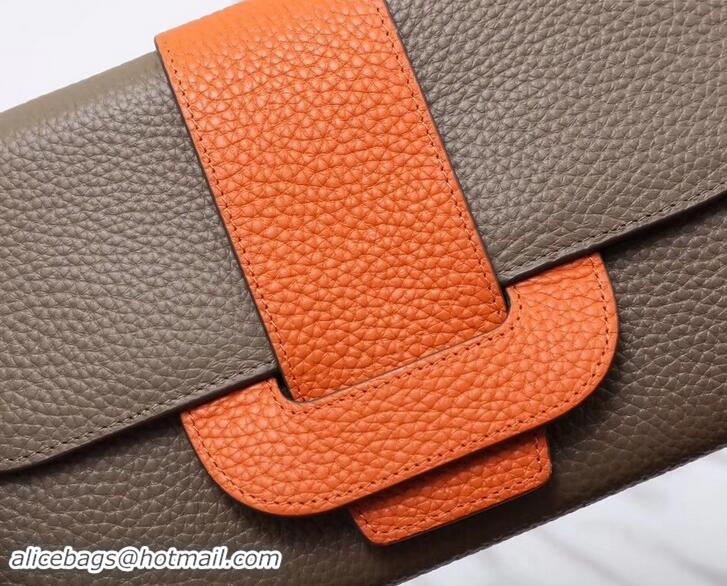 Shop Duplicate Hermes Grained Calf Leather Flap Clutch H442112 Grey/Orange