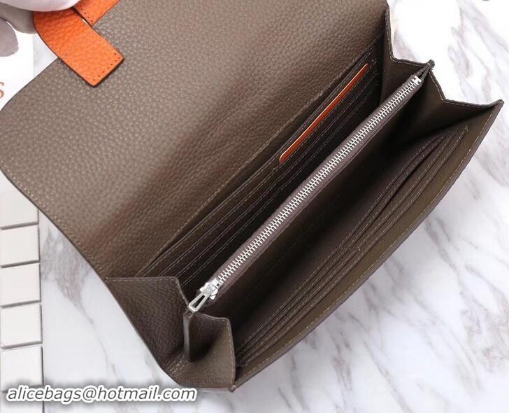 Shop Duplicate Hermes Grained Calf Leather Flap Clutch H442112 Grey/Orange