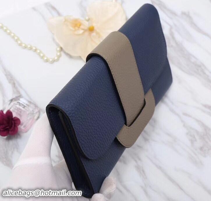 Classic Hot Hermes Grained Calf Leather Flap Clutch H442112 Navy Blue/Grey