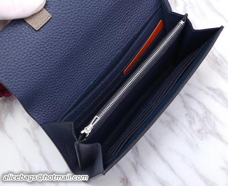 Classic Hot Hermes Grained Calf Leather Flap Clutch H442112 Navy Blue/Grey