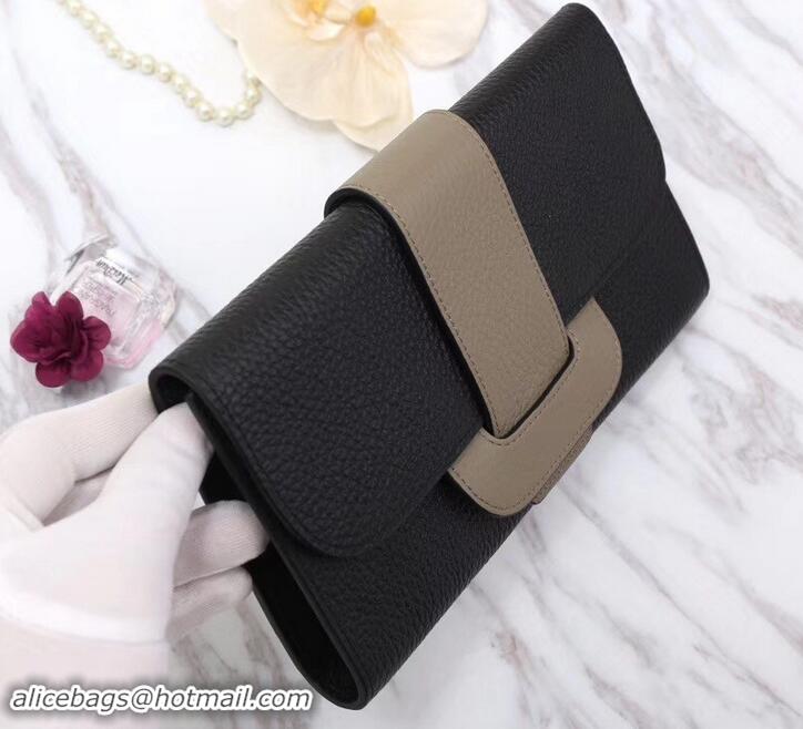 Charming Hermes Grained Calf Leather Flap Clutch H442112 Black/Grey