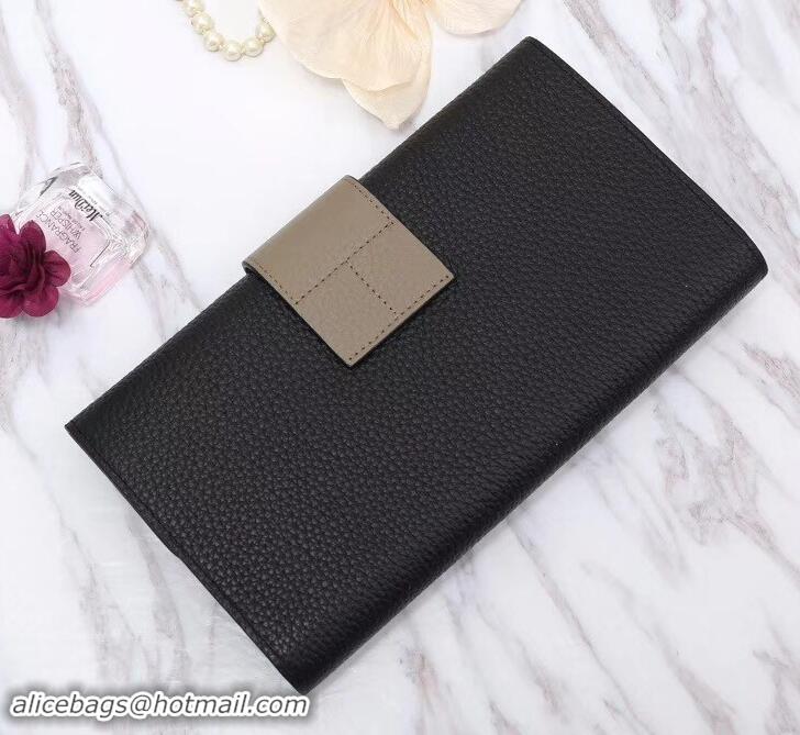 Charming Hermes Grained Calf Leather Flap Clutch H442112 Black/Grey